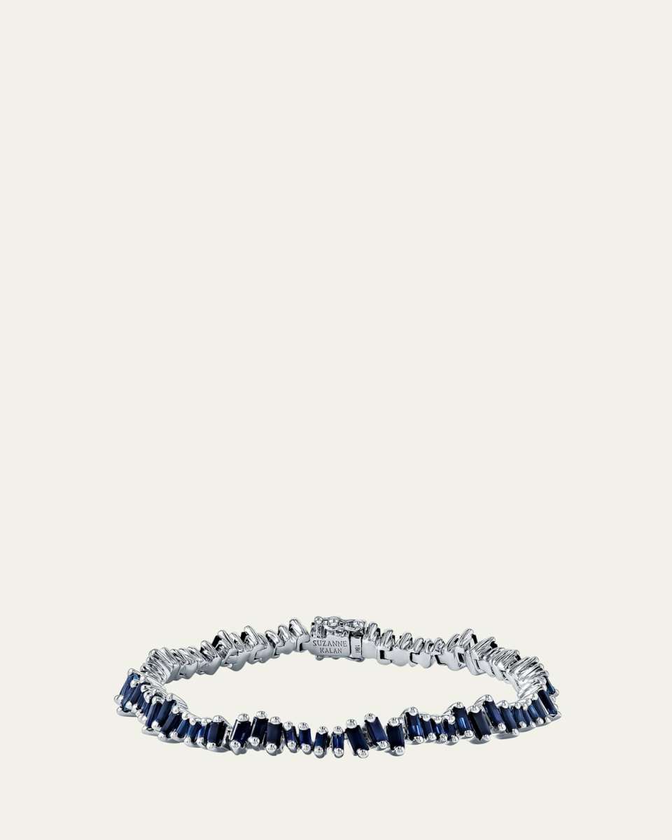 18K White Gold Tennis Bracelet with Dark Blue Sapphires